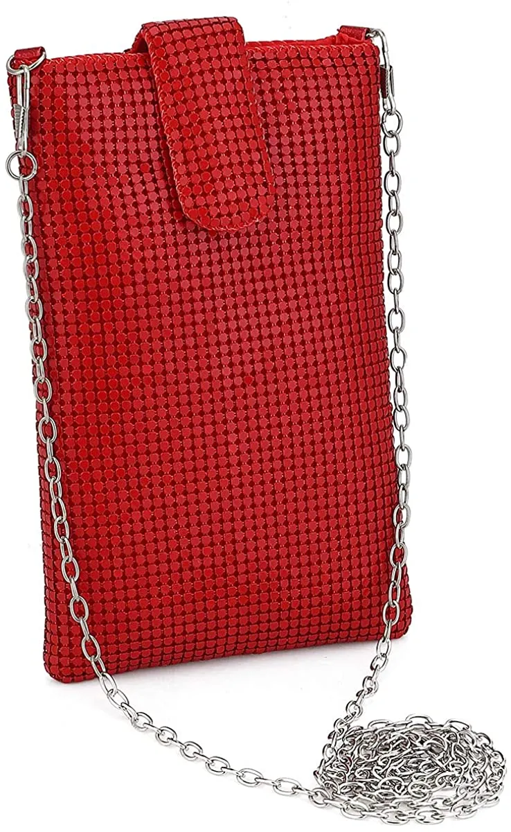 White Silver Metal Mesh Small Crossbody Bag Cell Phone Purse Wallet