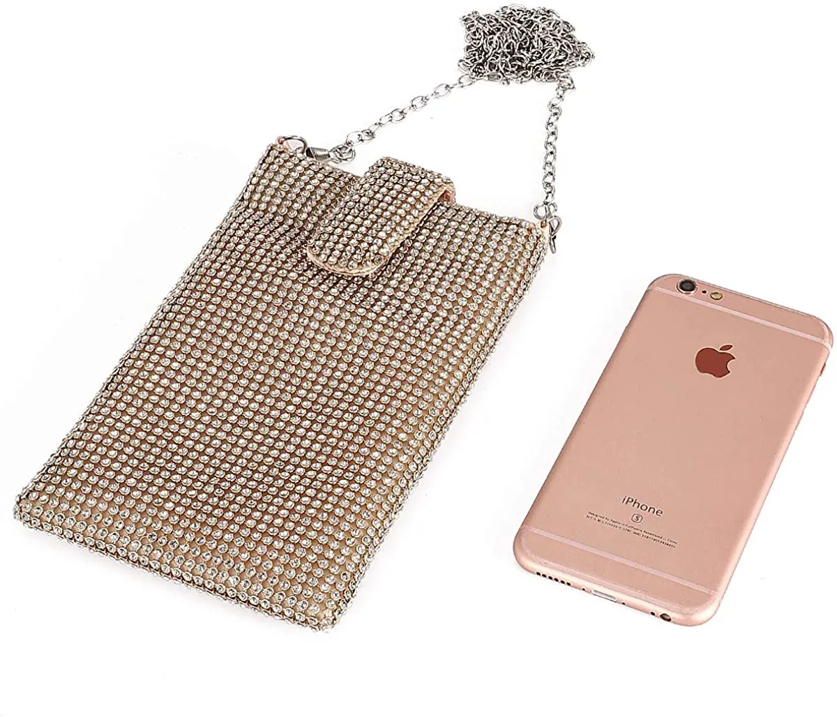 White Silver Metal Mesh Small Crossbody Bag Cell Phone Purse Wallet