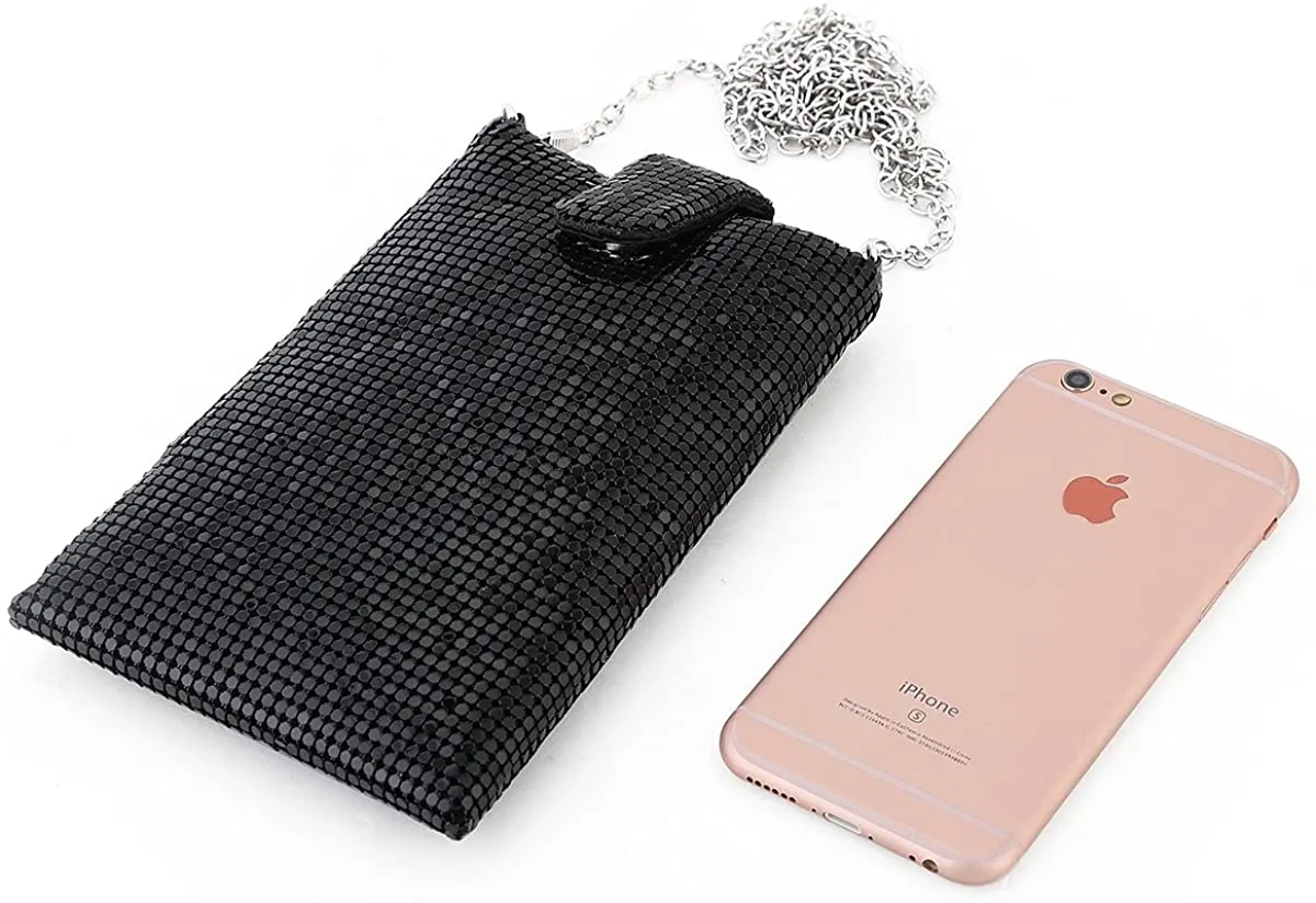 White Silver Metal Mesh Small Crossbody Bag Cell Phone Purse Wallet