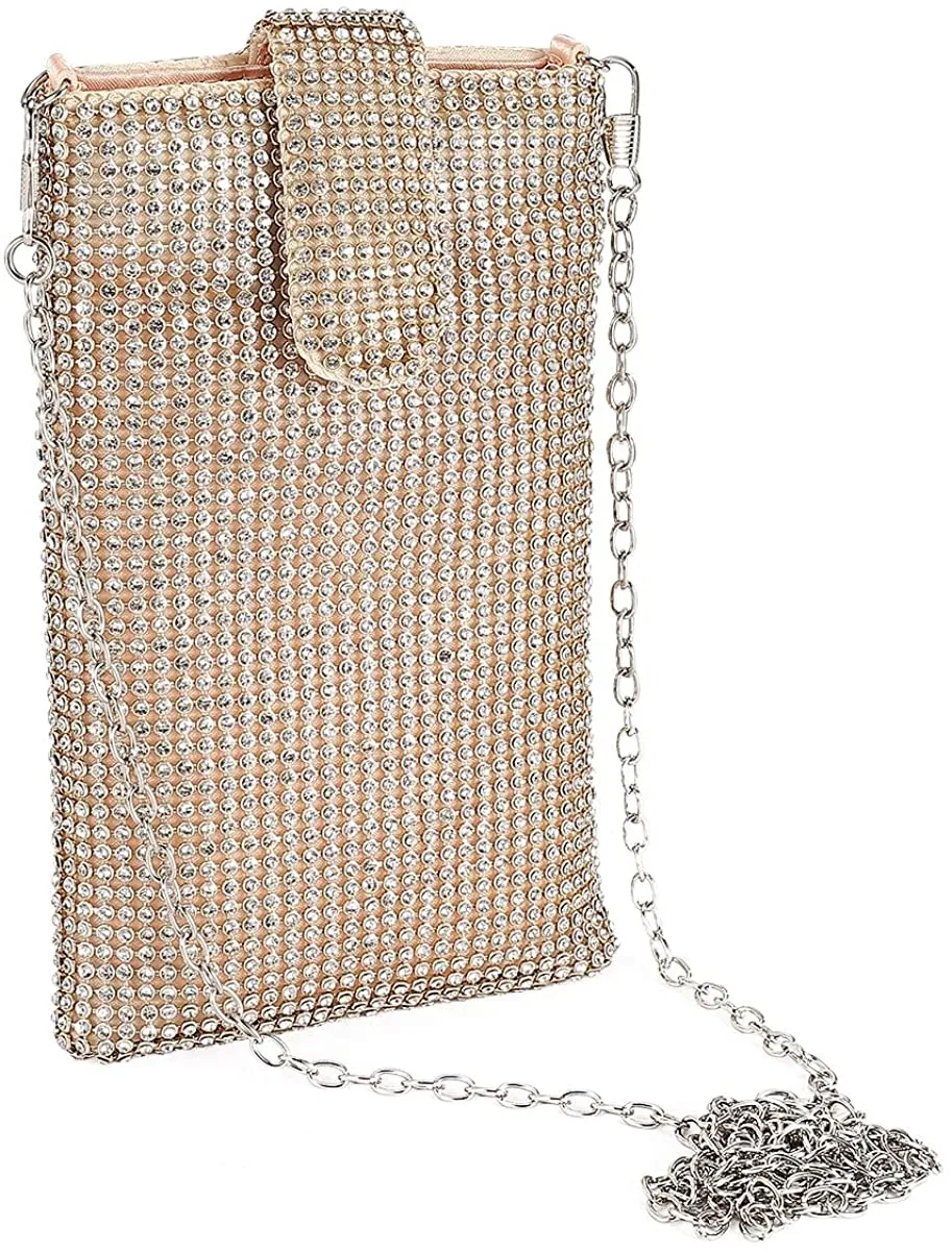 White Silver Metal Mesh Small Crossbody Bag Cell Phone Purse Wallet