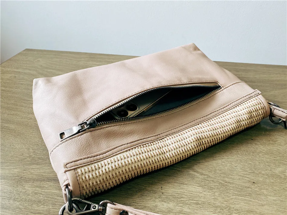 Women's Woven Bag Leather Crossbody Satchel Purse Leather Shoulder Bag