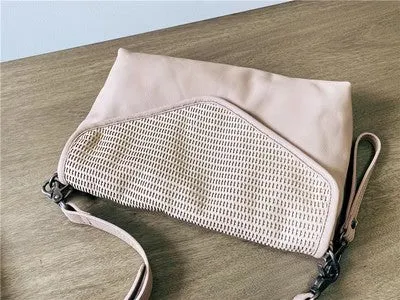 Women's Woven Bag Leather Crossbody Satchel Purse Leather Shoulder Bag