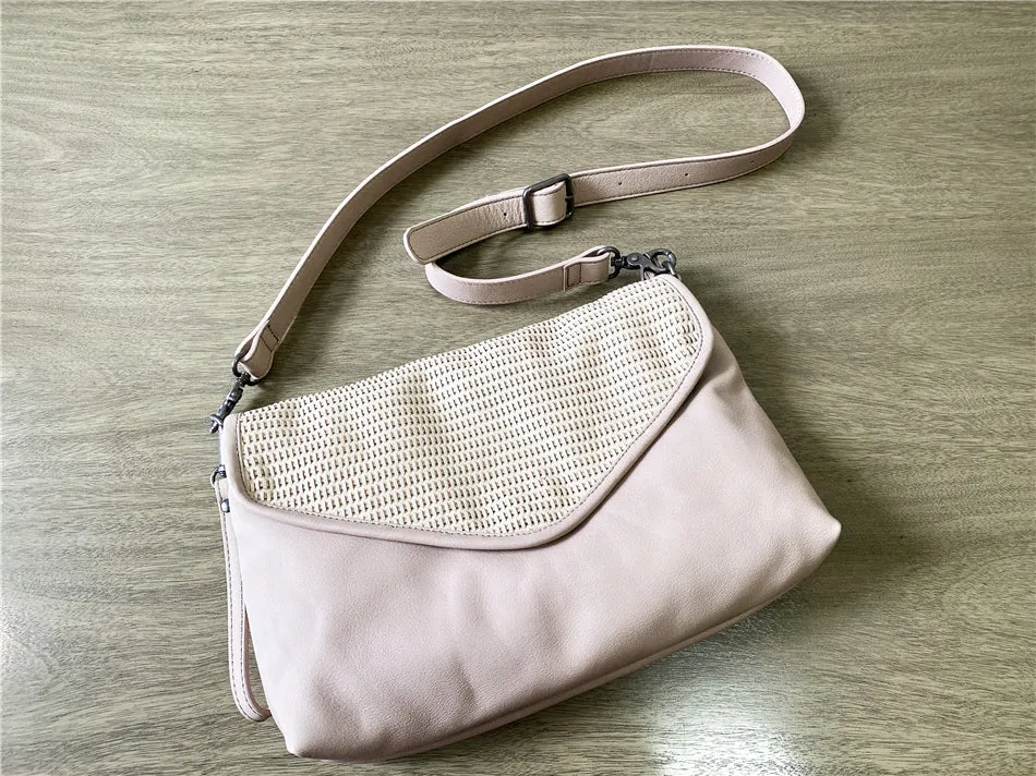Women's Woven Bag Leather Crossbody Satchel Purse Leather Shoulder Bag