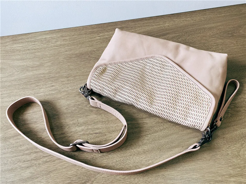 Women's Woven Bag Leather Crossbody Satchel Purse Leather Shoulder Bag