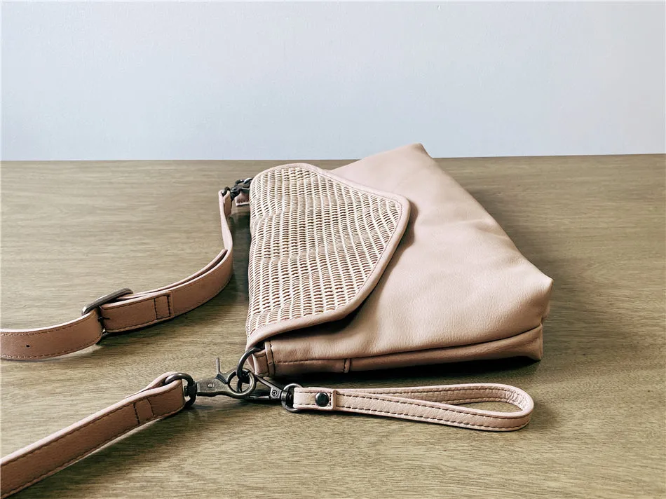 Women's Woven Bag Leather Crossbody Satchel Purse Leather Shoulder Bag