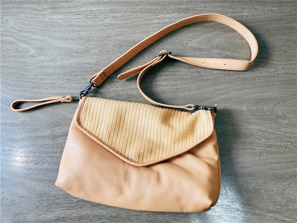 Women's Woven Bag Leather Crossbody Satchel Purse Leather Shoulder Bag