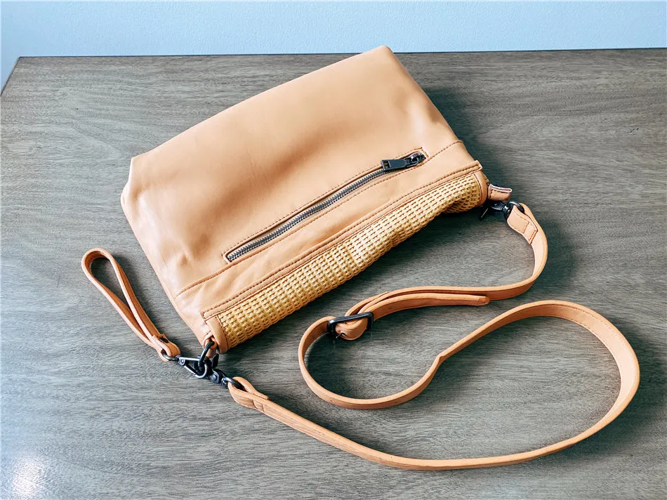 Women's Woven Bag Leather Crossbody Satchel Purse Leather Shoulder Bag