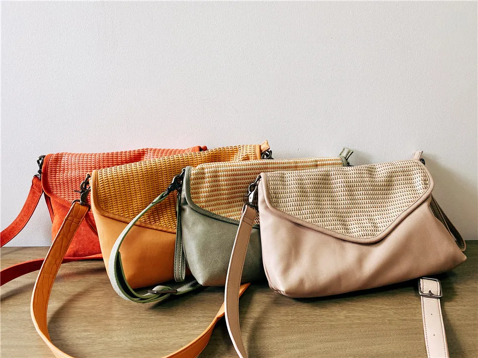 Women's Woven Bag Leather Crossbody Satchel Purse Leather Shoulder Bag