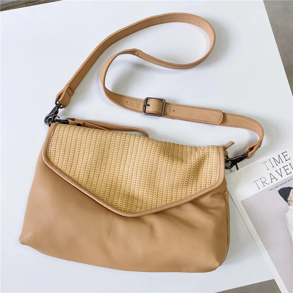 Women's Woven Bag Leather Crossbody Satchel Purse Leather Shoulder Bag
