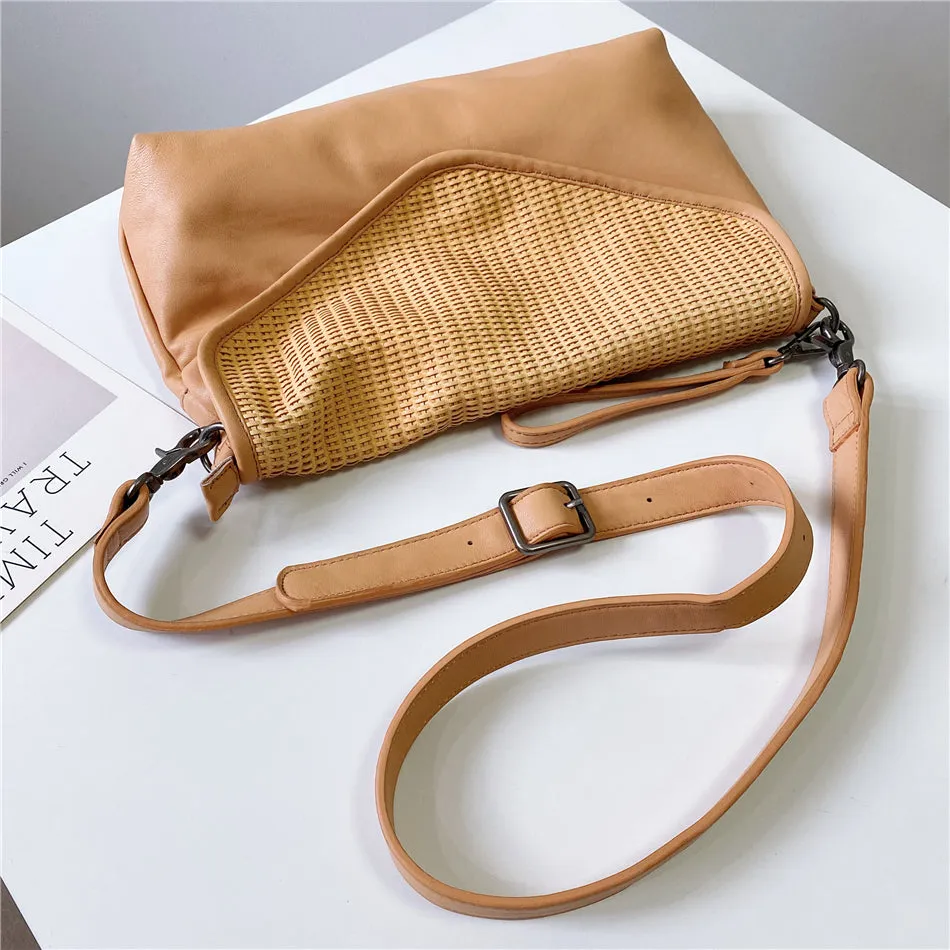 Women's Woven Bag Leather Crossbody Satchel Purse Leather Shoulder Bag