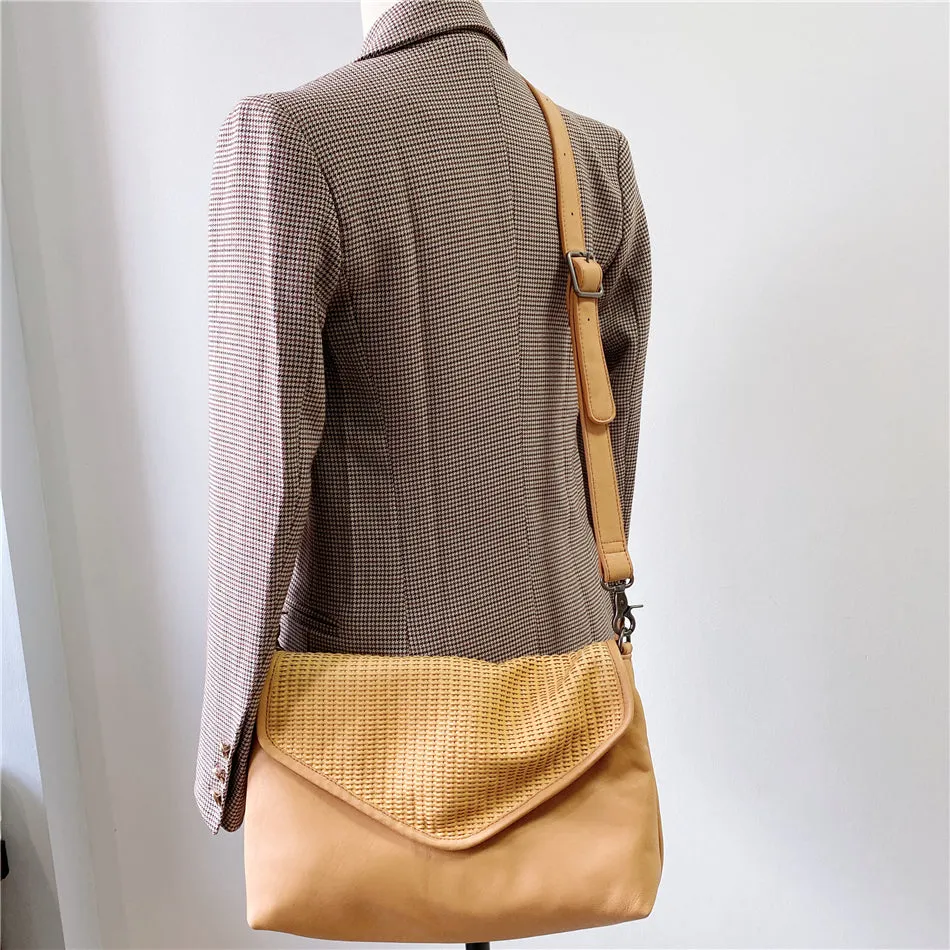 Women's Woven Bag Leather Crossbody Satchel Purse Leather Shoulder Bag