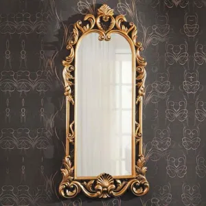 WOODEN CUT Wall Hanging Wooden Mirror Frame for Home Decor, Glass Frames for Living Room Bedroom Office, Decoration Item Antique Gold Color 36x20 Inch
