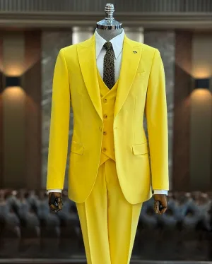 Yellow Slim Fit 3 Piece Peak Lapel Suit for Men by GENT WITH